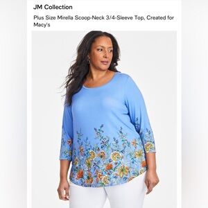 JM Collection Plus Size Mirella Scoop-Neck 3/4-Sleeve Top, Created for Macy's